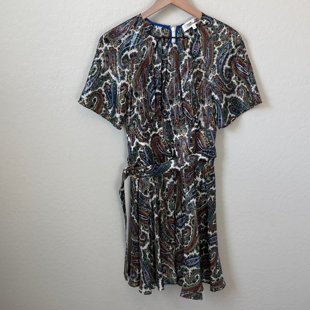 Diane von Furstenberg DVF Barton Logo Belted Silk Blend Mini Dress Size 4 - Picture 6 of 9